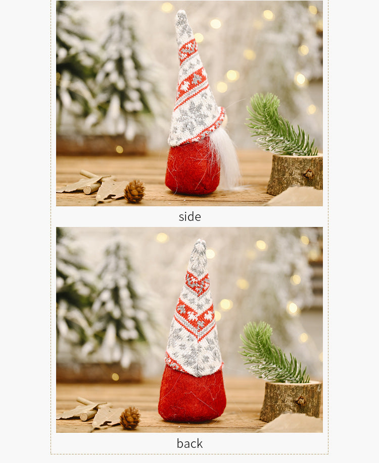 HKM-043539 Forest Elderly Doll Ornaments with Snowflake Knitted Hats for Christmas Decoration - 19cm, Non-Woven Fabric