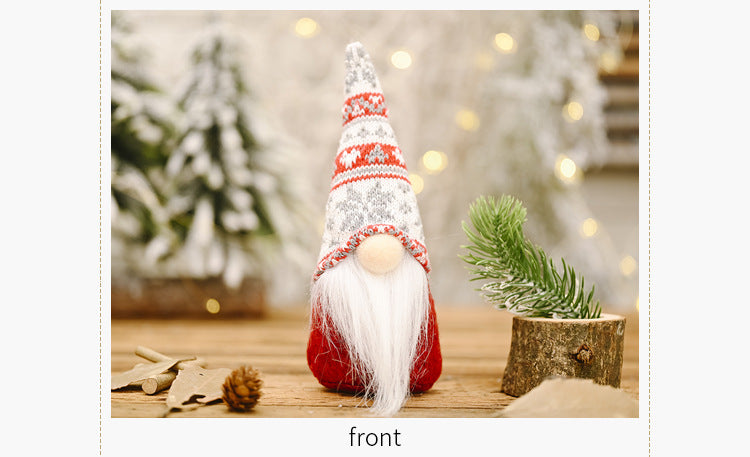 HKM-043539 Forest Elderly Doll Ornaments with Snowflake Knitted Hats for Christmas Decoration - 19cm, Non-Woven Fabric