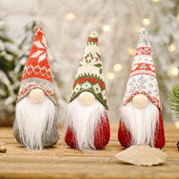 HKM-043539 Forest Elderly Doll Ornaments with Snowflake Knitted Hats for Christmas Decoration - 19cm, Non-Woven Fabric