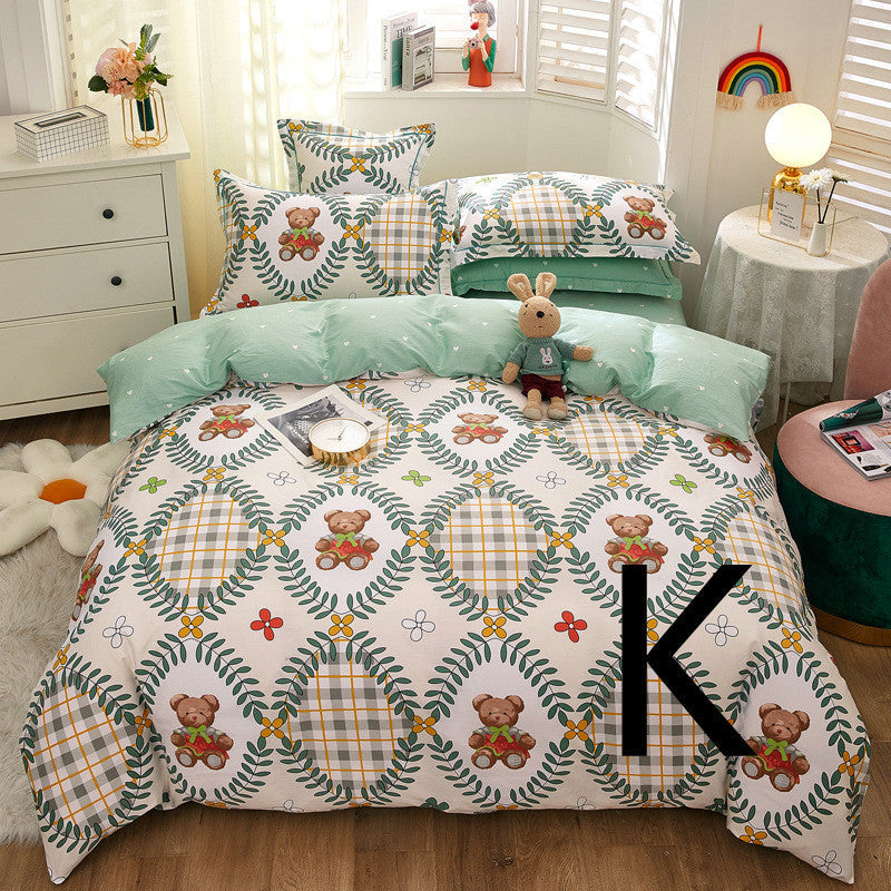 HKM-043603 Cotton Four-Piece Comforter Set with Modern Print Design, Includes Quilt Cover and Sheet