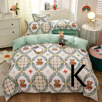 HKM-043603 Cotton Four-Piece Comforter Set with Modern Print Design, Includes Quilt Cover and Sheet