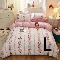 HKM-043603 Cotton Four-Piece Comforter Set with Modern Print Design, Includes Quilt Cover and Sheet
