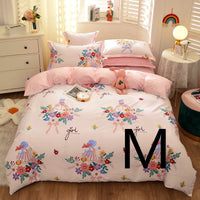 HKM-043603 Cotton Four-Piece Comforter Set with Modern Print Design, Includes Quilt Cover and Sheet