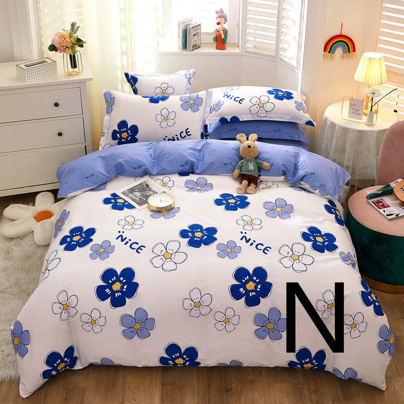 HKM-043603 Cotton Four-Piece Comforter Set with Modern Print Design, Includes Quilt Cover and Sheet