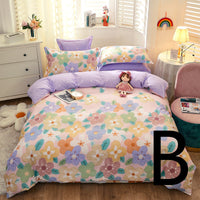 HKM-043603 Cotton Four-Piece Comforter Set with Modern Print Design, Includes Quilt Cover and Sheet