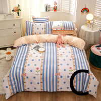 HKM-043603 Cotton Four-Piece Comforter Set with Modern Print Design, Includes Quilt Cover and Sheet