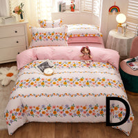 HKM-043603 Cotton Four-Piece Comforter Set with Modern Print Design, Includes Quilt Cover and Sheet