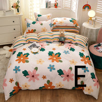HKM-043603 Cotton Four-Piece Comforter Set with Modern Print Design, Includes Quilt Cover and Sheet