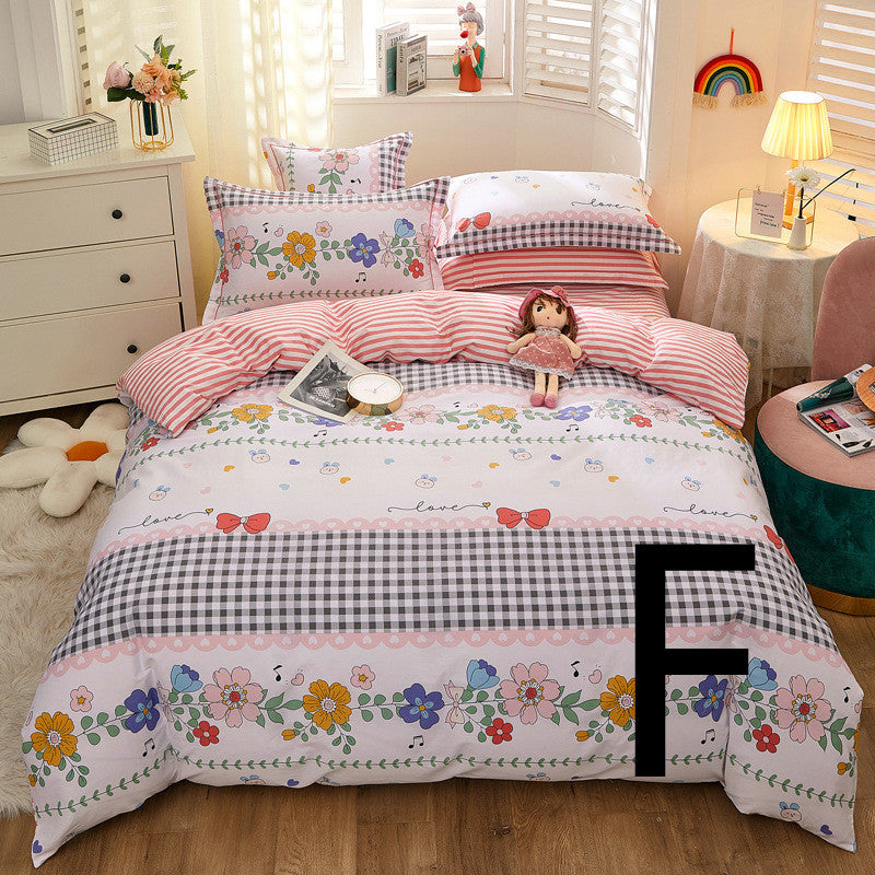 HKM-043603 Cotton Four-Piece Comforter Set with Modern Print Design, Includes Quilt Cover and Sheet