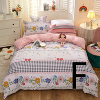 HKM-043603 Cotton Four-Piece Comforter Set with Modern Print Design, Includes Quilt Cover and Sheet