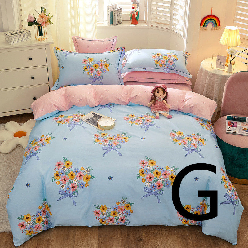 HKM-043603 Cotton Four-Piece Comforter Set with Modern Print Design, Includes Quilt Cover and Sheet