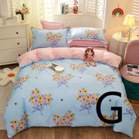 HKM-043603 Cotton Four-Piece Comforter Set with Modern Print Design, Includes Quilt Cover and Sheet