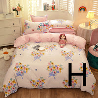 HKM-043603 Cotton Four-Piece Comforter Set with Modern Print Design, Includes Quilt Cover and Sheet