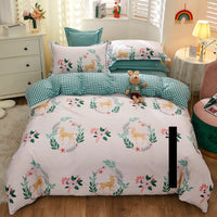 HKM-043603 Cotton Four-Piece Comforter Set with Modern Print Design, Includes Quilt Cover and Sheet