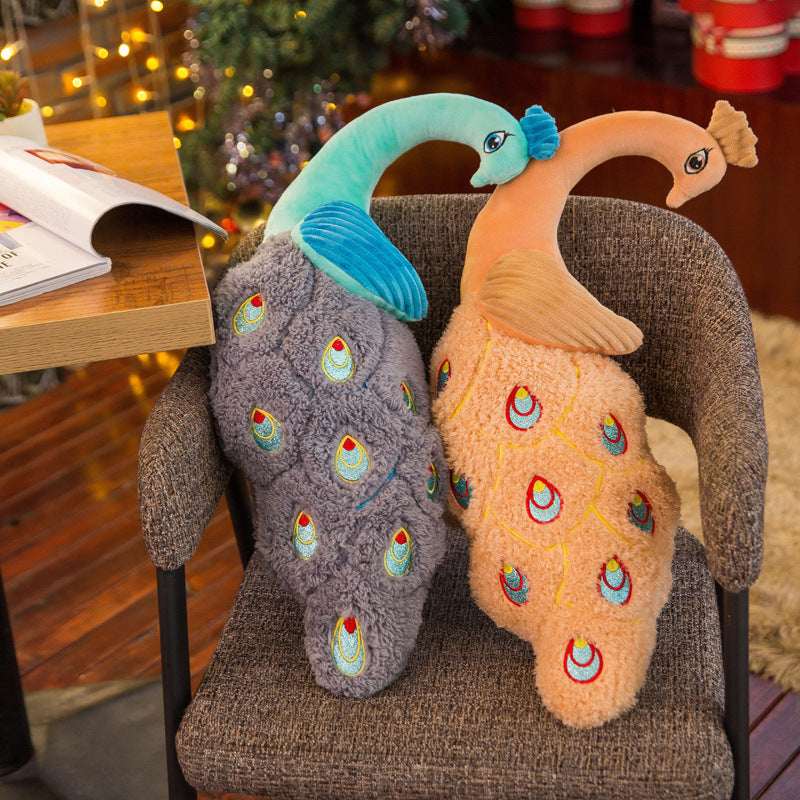 HKM-043603 Plush Peacock Pillow - Soft Short Plush with PP Cotton Filling