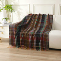 HKM-043923 Ethnic Striped Plush Woven Blanket in Warm Tones for All Seasons