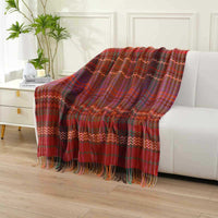 HKM-043923 Ethnic Striped Plush Woven Blanket in Warm Tones for All Seasons
