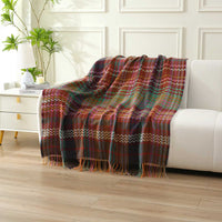 HKM-043923 Ethnic Striped Plush Woven Blanket in Warm Tones for All Seasons