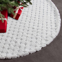 HKM-044051 Elegant White Christmas Tree Skirt with Sequins and Diamond Plaid Design, 48 inches