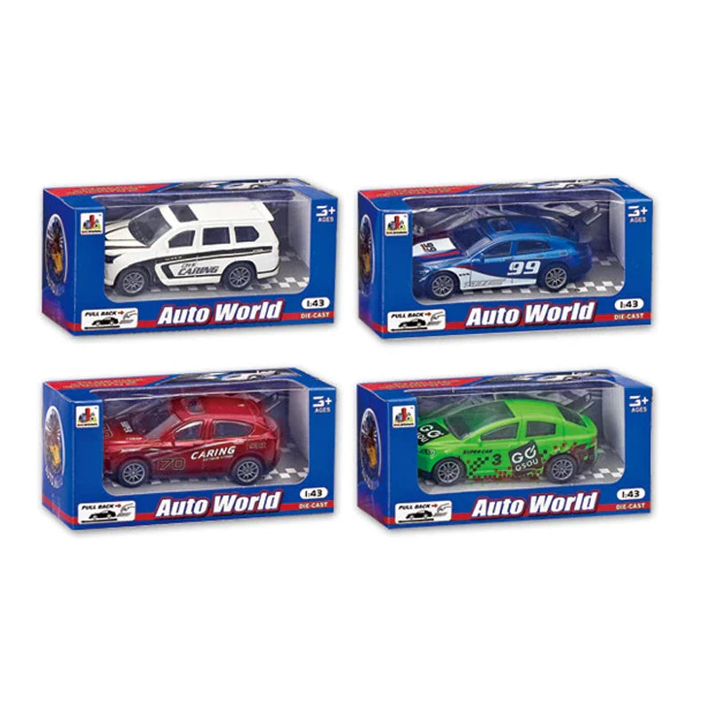 HKM-044179 Pull Back Racing Diecast Toy Car Set - 24 Pcs Mini Alloy Vehicles in 4 Colors, 1:43 Scale Model for Ages 3+