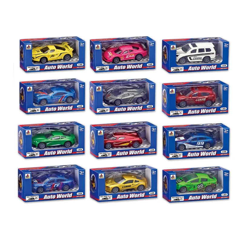 HKM-044179 Pull Back Racing Diecast Toy Car Set - 24 Pcs Mini Alloy Vehicles in 4 Colors, 1:43 Scale Model for Ages 3+
