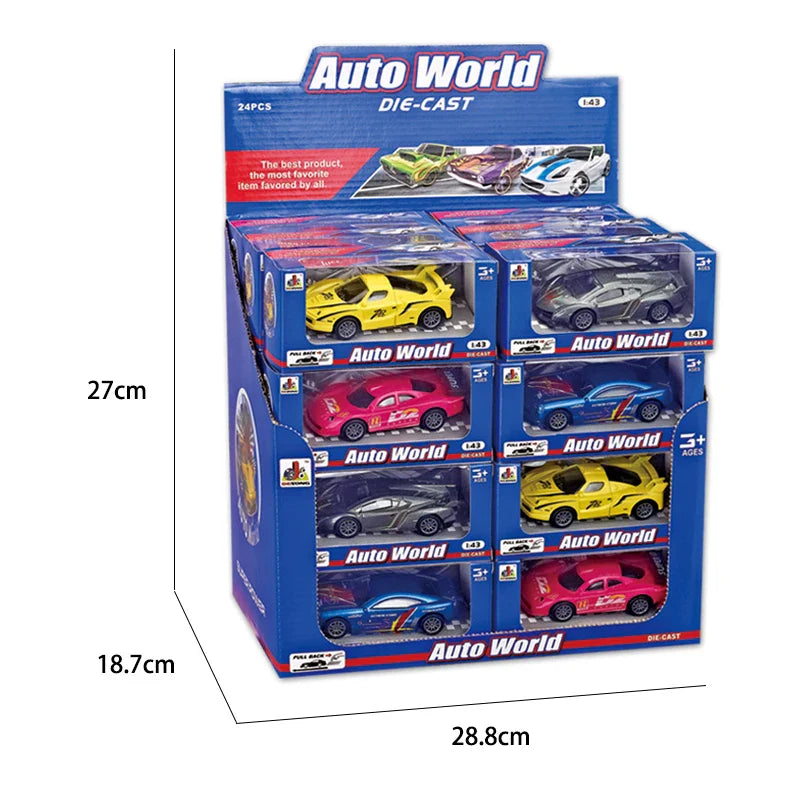 HKM-044179 Pull Back Racing Diecast Toy Car Set - 24 Pcs Mini Alloy Vehicles in 4 Colors, 1:43 Scale Model for Ages 3+