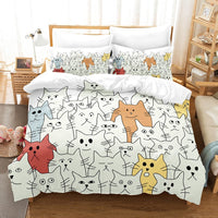 HKM-044243 Cat Character Three-Piece Bedding Set in Multiple Sizes with Duvet Cover and Pillowcases