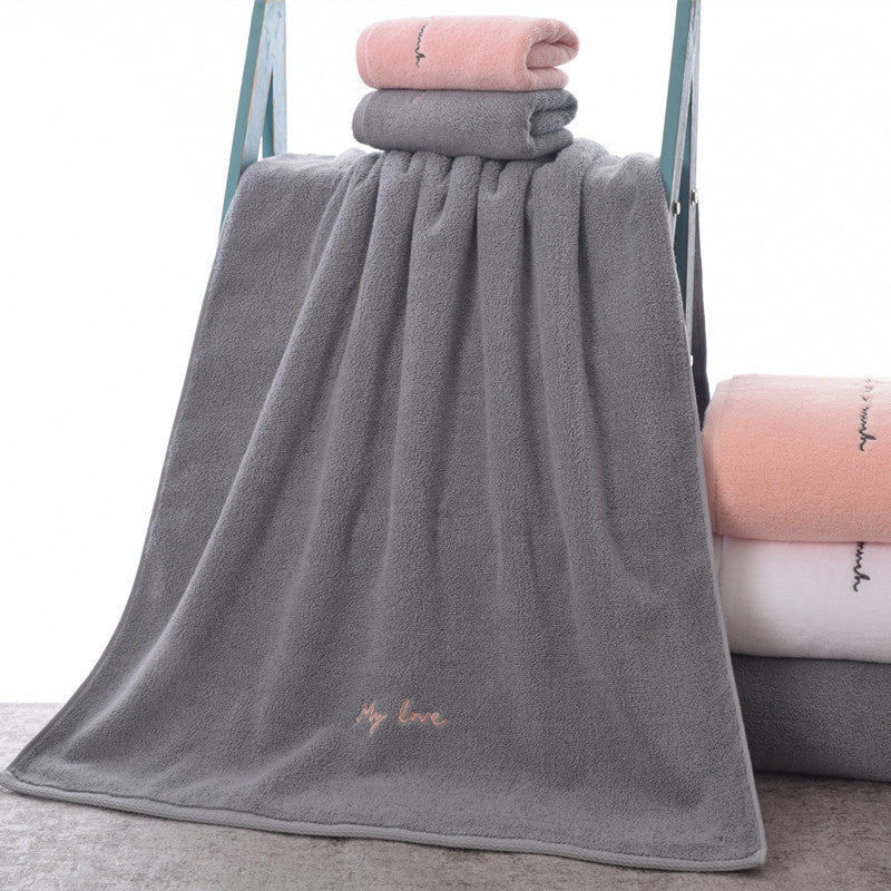 KTX-044499 Soft Cotton Couples Bath Towel - 150x70cm in Elegant Gray, Warm Pink, Pure White