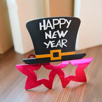HKM-044691 Cartoon New Year Glasses - Fun Plastic Party Accessories in Gold and Silver Styles