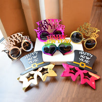 HKM-044691 Cartoon New Year Glasses - Fun Plastic Party Accessories in Gold and Silver Styles