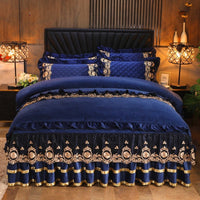 HKM-044883 Lace Edge Polar Fleece Bed Skirt with Pillowcases for Luxurious Bedding Decor