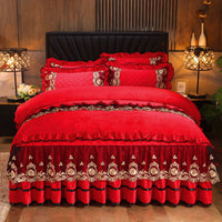 HKM-044883 Lace Edge Polar Fleece Bed Skirt with Pillowcases for Luxurious Bedding Decor
