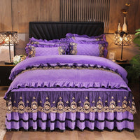 HKM-044883 Lace Edge Polar Fleece Bed Skirt with Pillowcases for Luxurious Bedding Decor