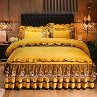 HKM-044883 Lace Edge Polar Fleece Bed Skirt with Pillowcases for Luxurious Bedding Decor