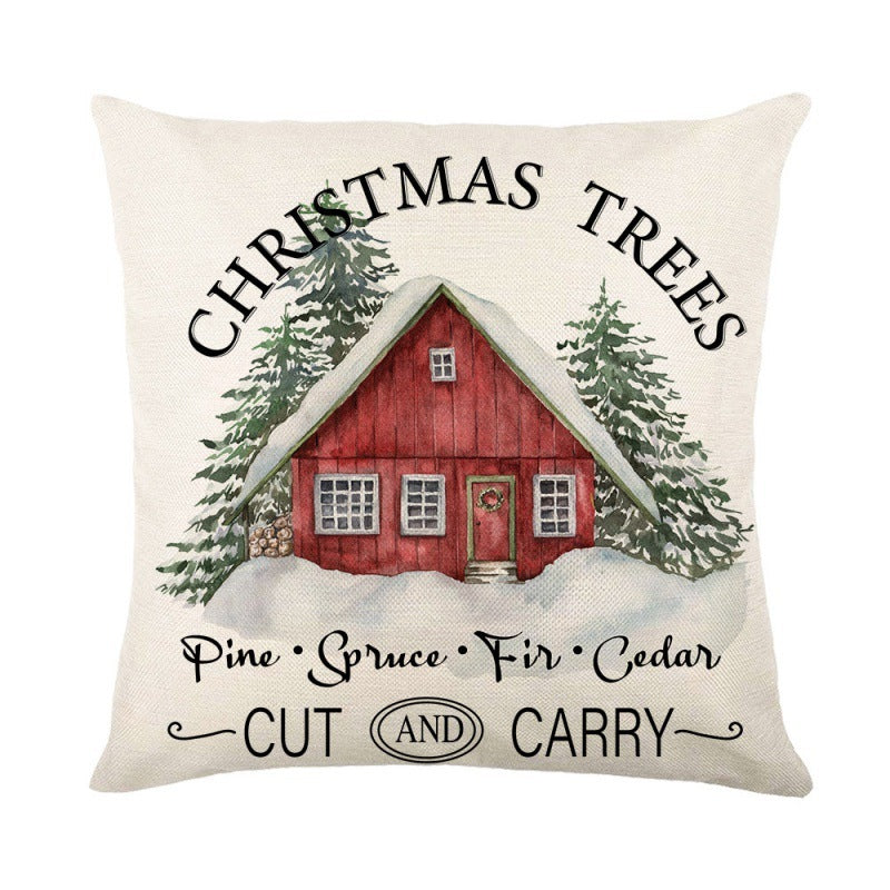 HKM-044883 Nordic Cartoon Anime Printed Christmas Tree Elk Cushion Cover 45x45cm