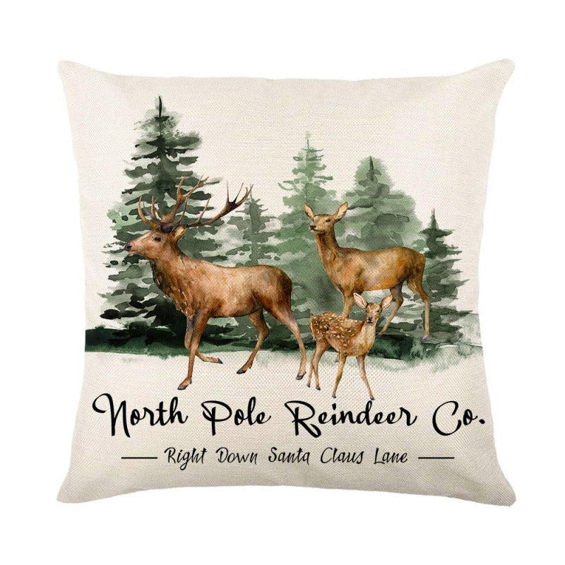 HKM-044883 Nordic Cartoon Anime Printed Christmas Tree Elk Cushion Cover 45x45cm