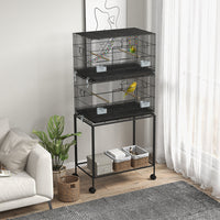 HKM-045011 Double Stackable Bird Cage on Wheels with Stand for Canaries and Small Birds