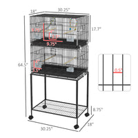 HKM-045011 Double Stackable Bird Cage on Wheels with Stand for Canaries and Small Birds