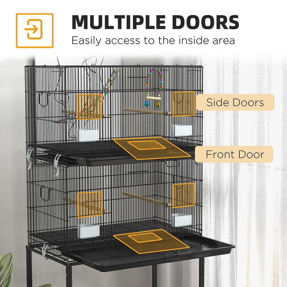 HKM-045011 Double Stackable Bird Cage on Wheels with Stand for Canaries and Small Birds