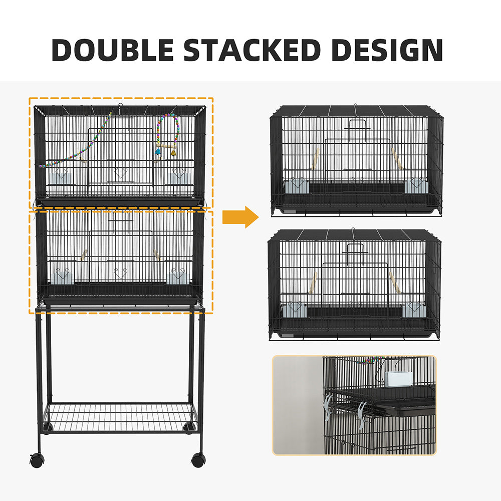 HKM-045011 Double Stackable Bird Cage on Wheels with Stand for Canaries and Small Birds
