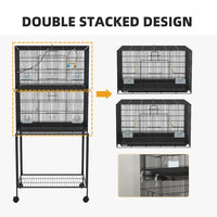 HKM-045011 Double Stackable Bird Cage on Wheels with Stand for Canaries and Small Birds