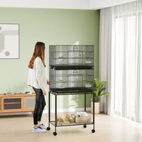 HKM-045011 Double Stackable Bird Cage on Wheels with Stand for Canaries and Small Birds