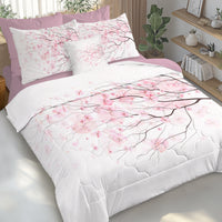 HKM-045075 Cherry Blossom Twin Size 8-Piece Microfiber Comforter Set with Pillow Cover, Sheets, and Cushion Covers