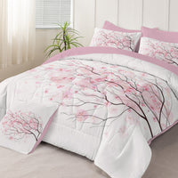 HKM-045075 Cherry Blossom Twin Size 8-Piece Microfiber Comforter Set with Pillow Cover, Sheets, and Cushion Covers