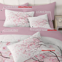HKM-045075 Cherry Blossom Twin Size 8-Piece Microfiber Comforter Set with Pillow Cover, Sheets, and Cushion Covers