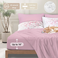 HKM-045075 Cherry Blossom Twin Size 8-Piece Microfiber Comforter Set with Pillow Cover, Sheets, and Cushion Covers