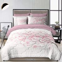 HKM-045075 Cherry Blossom Twin Size 8-Piece Microfiber Comforter Set with Pillow Cover, Sheets, and Cushion Covers
