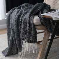 HKM-045075 Nordic Style Geometric Woven Sofa Blanket in Black - 127 x 170 CM Acrylic Material