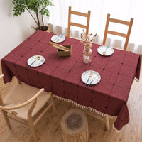 HKM-045139 Floral Jacquard Tablecloth - Large Square Cotton and Linen Blend, Modern Rectangle Design