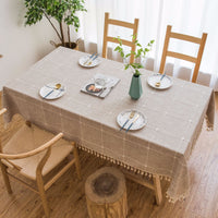 HKM-045139 Floral Jacquard Tablecloth - Large Square Cotton and Linen Blend, Modern Rectangle Design